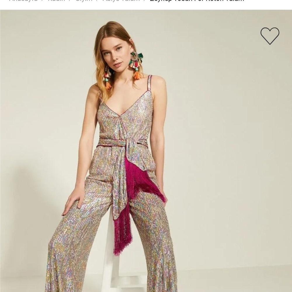 Multicolor Sequin Jumpsuit with Fuchsia Fringe Belt